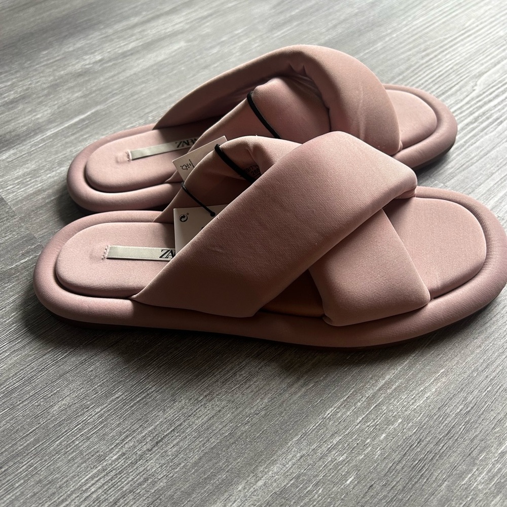 Zara Pink Slippers with Crossover Straps Size 37